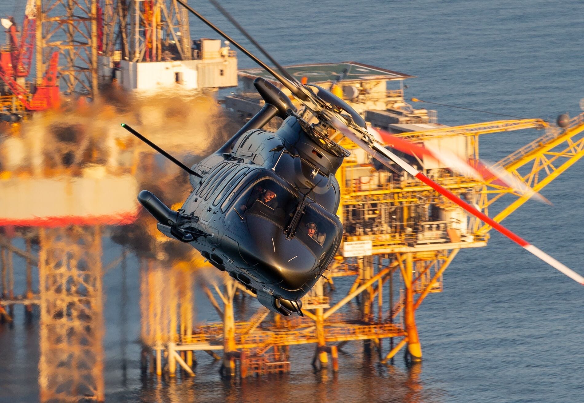Bell 525 Flying Over Oil Rig