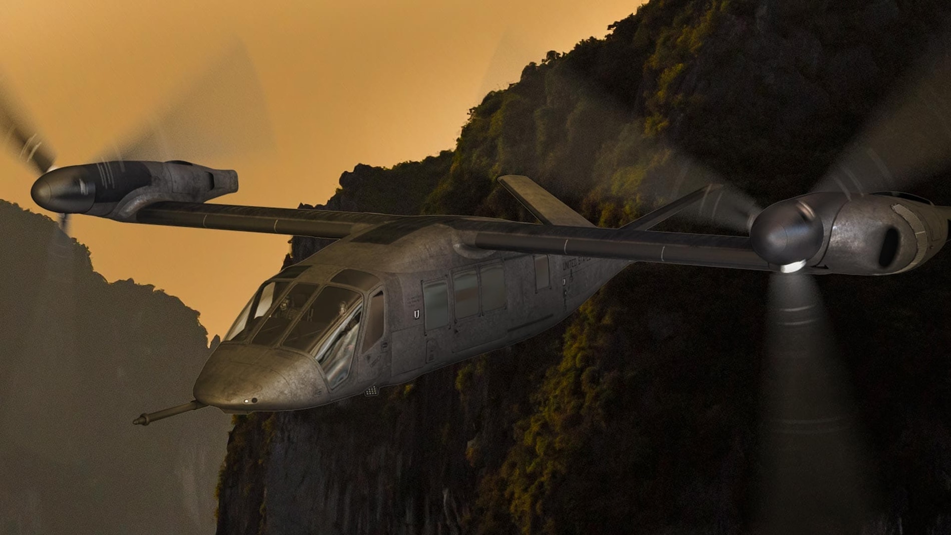 Bell-V-280-Over-Water-at-Sunset