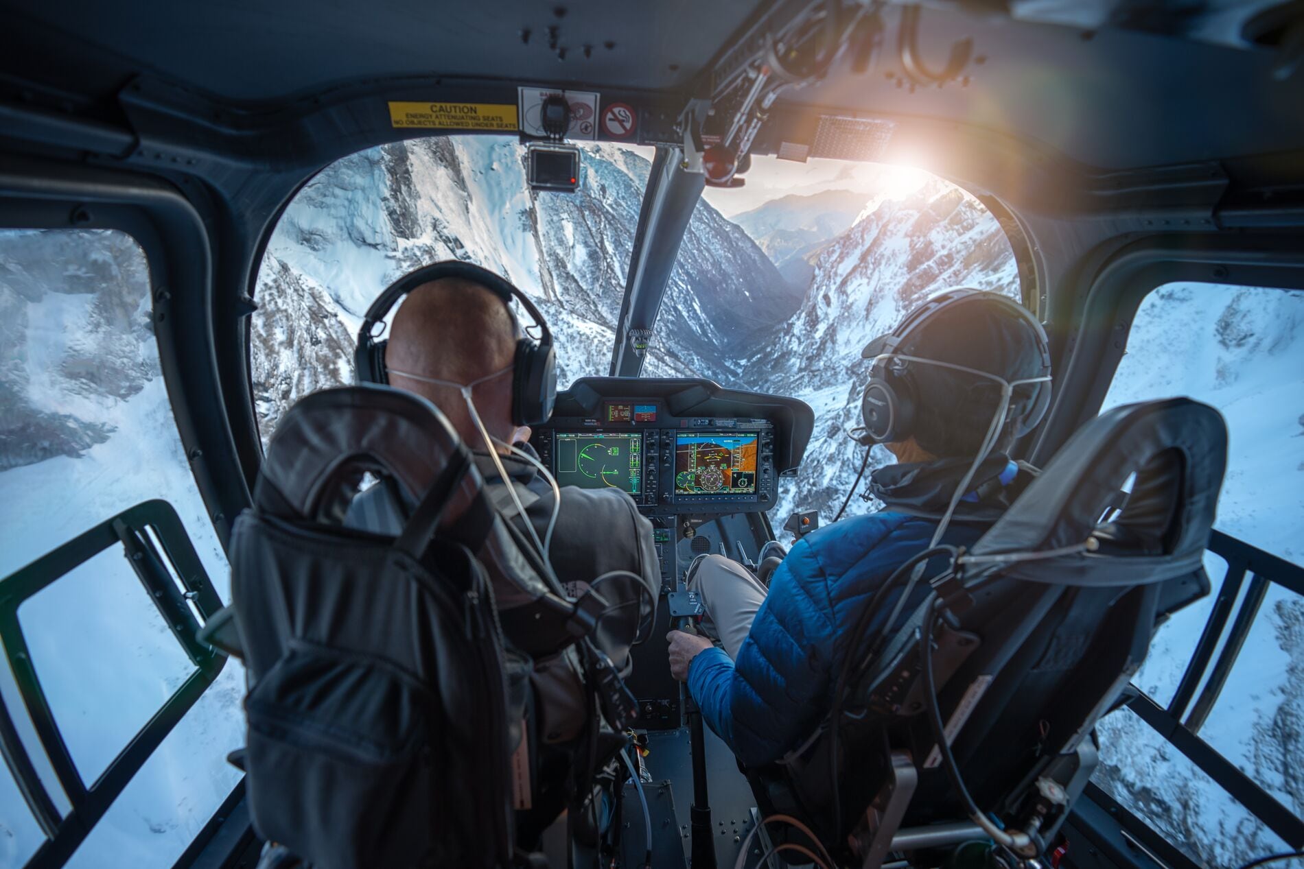 Bell 505 flying over nepal from cockpit