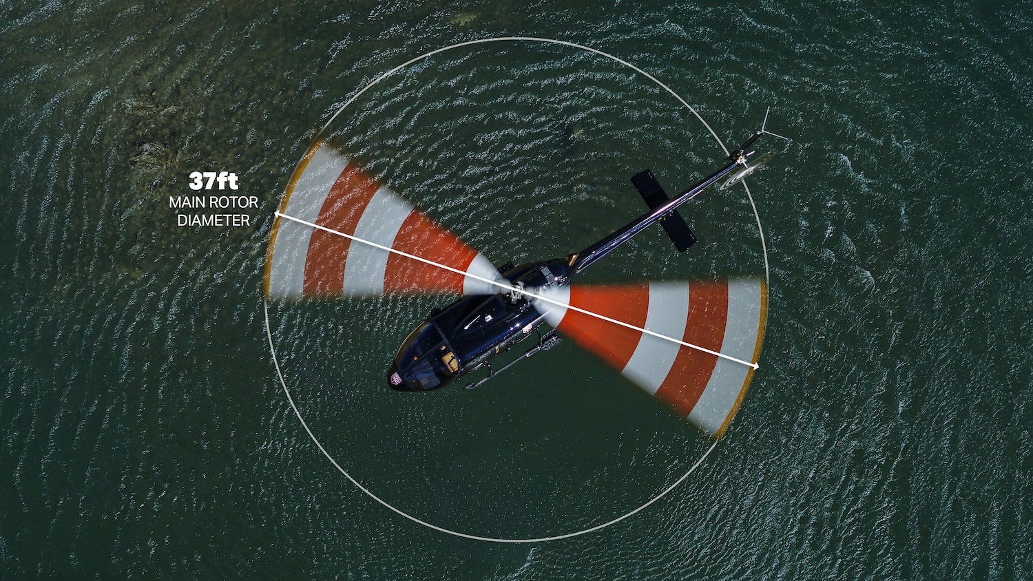 Bell 505 showing rotor diameter of 37 feet